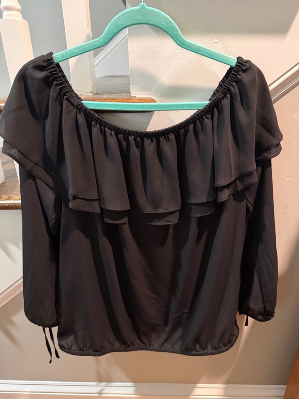 MICHAEL Michael Kors Black Off-the-Shoulder Ruffle Blouse